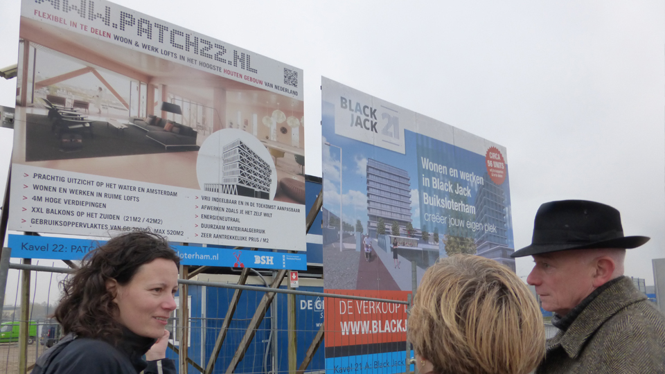 Site boards in Buiksloterham, Amsterdam, advertising collective custom build opportunities