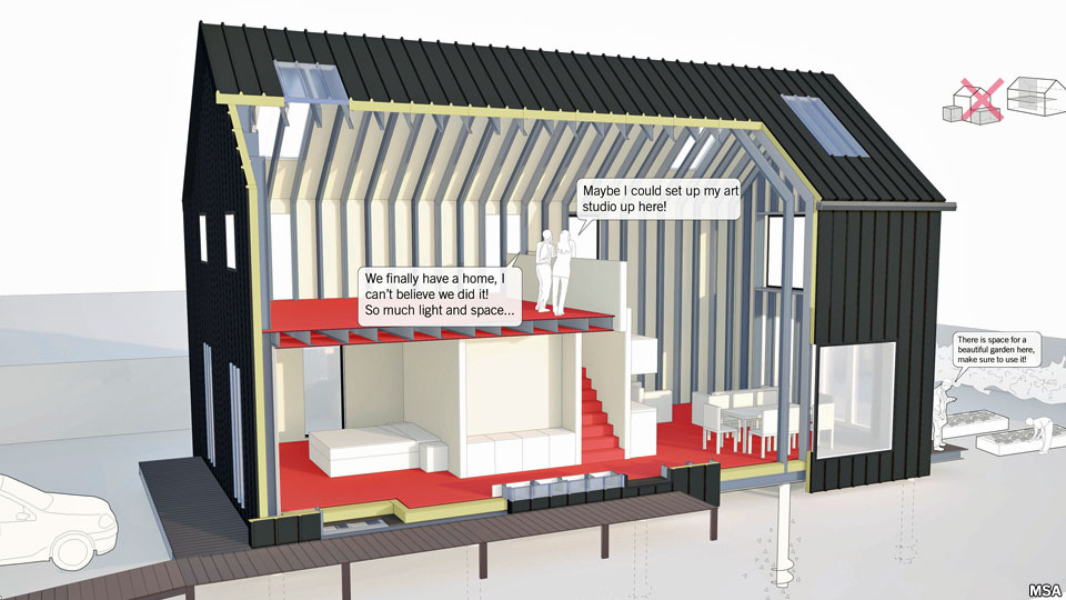 The 'Splithouse' was designed by a team from London based architects Matthew Springett Associates, led by Alex Taylor (in collaboration with Price and Myers & Appleyard and Trew)